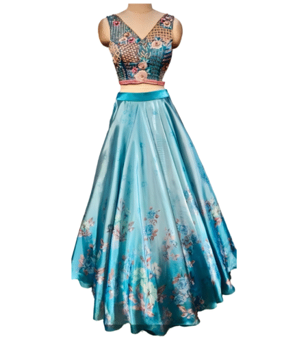 Blue Floral Printed Jimmy Chu Lehenga