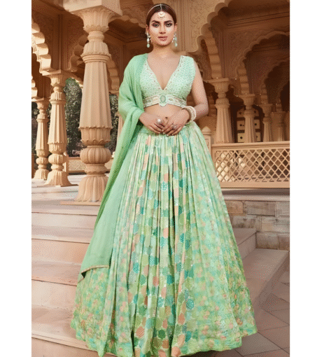 Pastel Green Georgette Lehenga