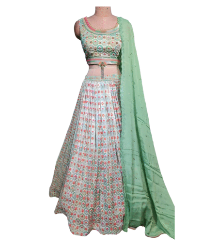 Green Red Georgette Lehenga