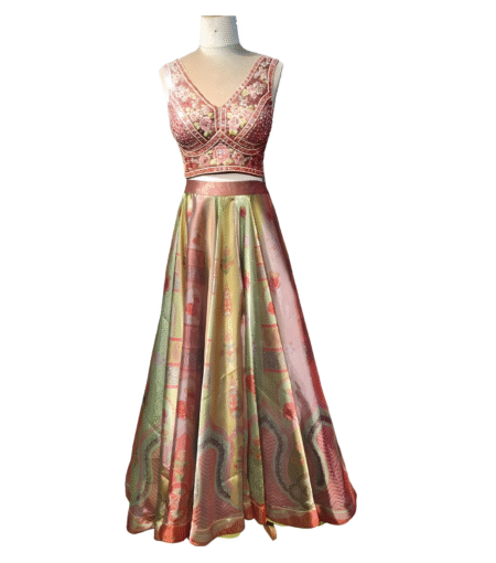Greenish Floral Printed Lehenga