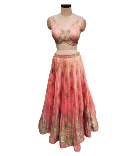 Coral Orange Tissue Lehenga