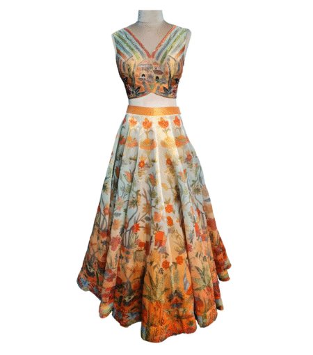Multi Color Floral Printed Tissue Lehenga
