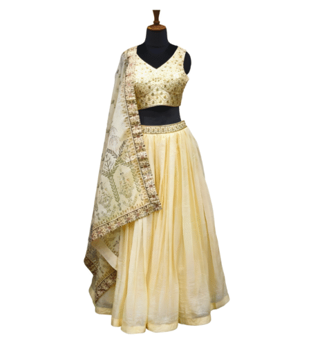 Ivory Color Lehenga with Printed Blouse and Dupatta