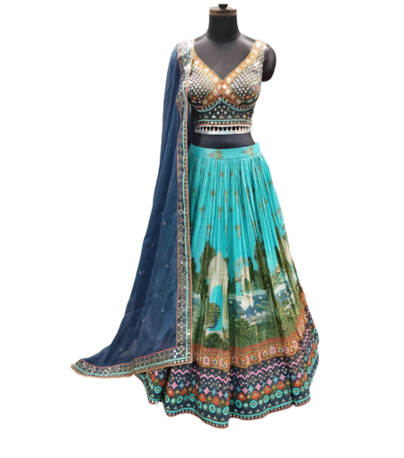 Light Blue Crepe Tissue Lehenga