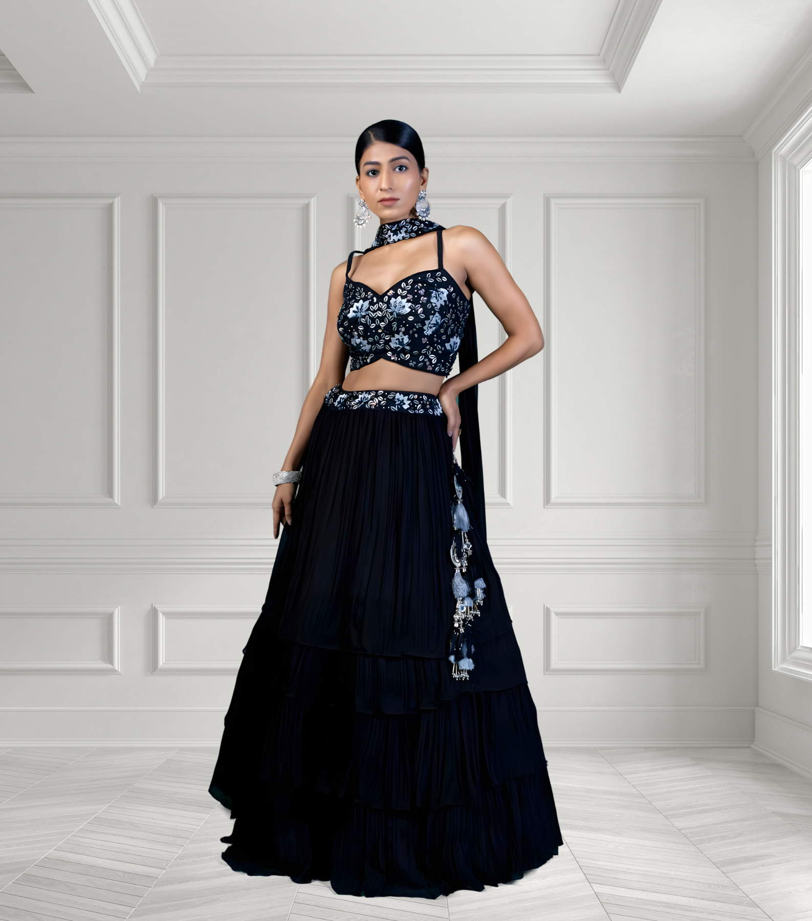 Deep Black Lehenga With Khatli Hand Work