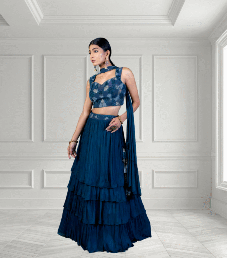 Blue Lehenga With Khatli Hand Work