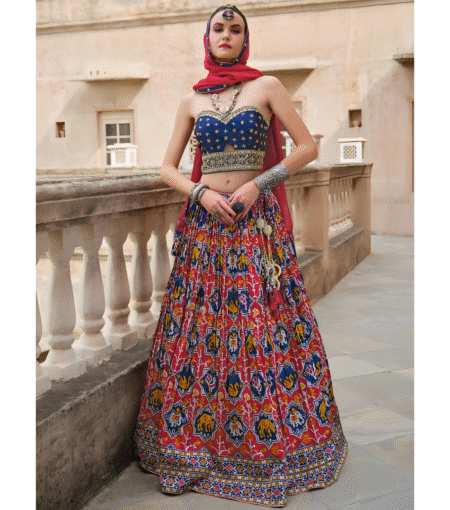 Red Multi Color Digital Print Lehenga