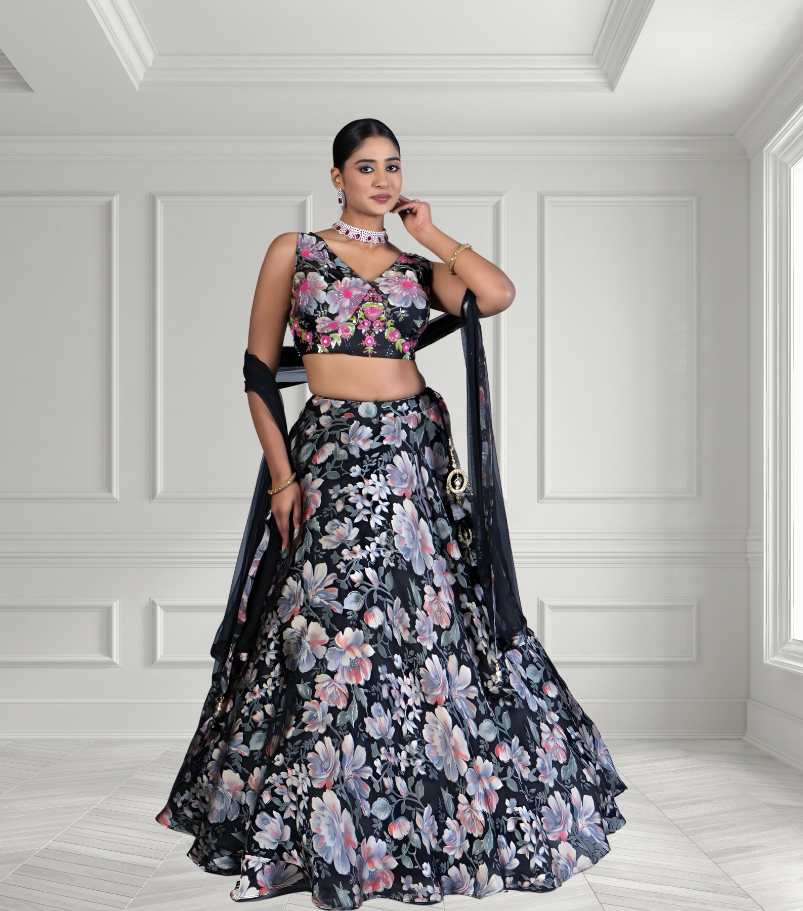 Black Digital Print Lehenga