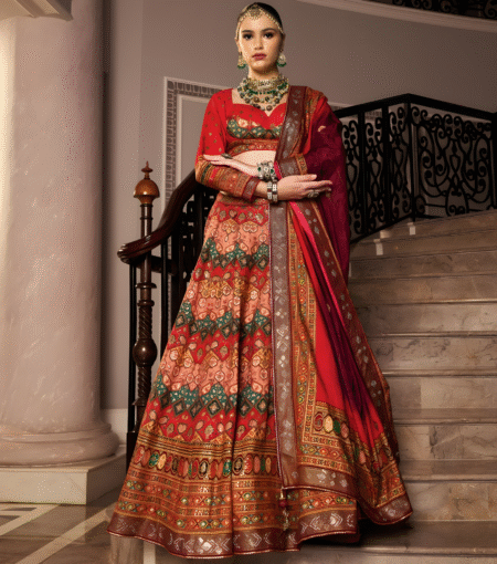 Red Digital Print Lehenga