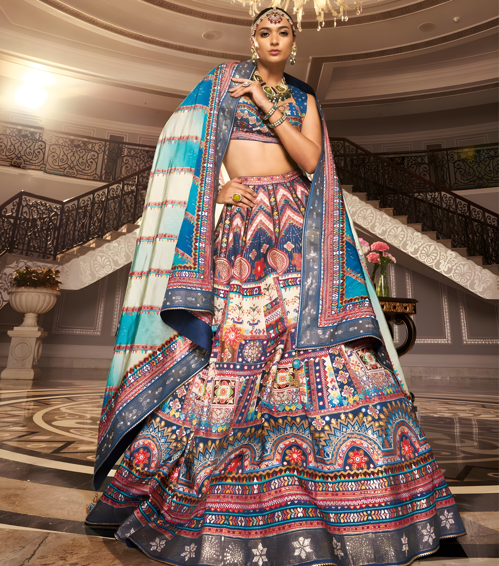 Blue Digital Print Lehenga