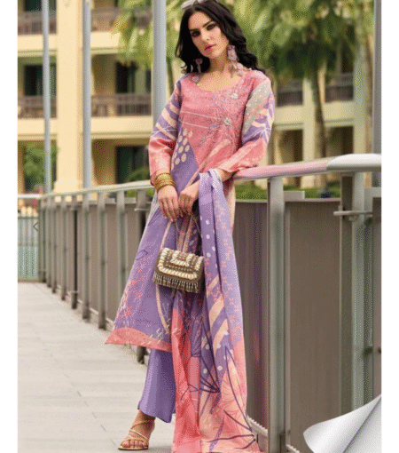 Schiffli Work on Pink Kurti Set