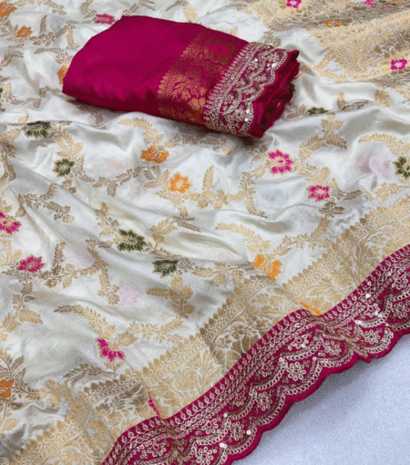 Maroon with white Border Dolla Silk Saree with Blouse