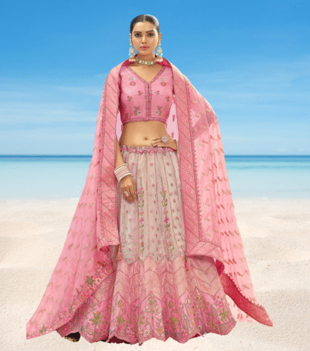 Pretty Pink Silk Lehenga With Cutwork Border