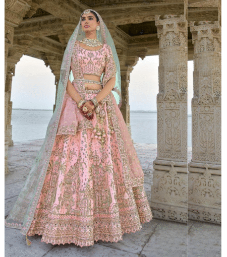 Pink Silk Lehenga With Heavy Embroidery