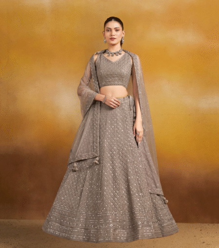 Monochrome Grey Georgette Lehenga Choli