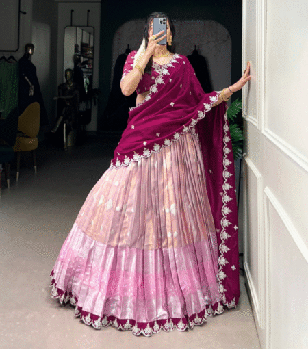 Pink Zari Kota lehenga
