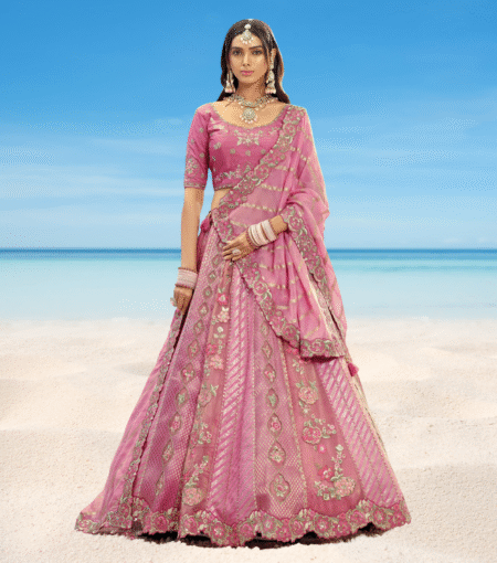 Onion Pink Lehenga With Cutwork Border