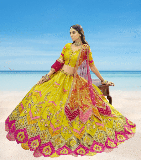 Silk Lehenga With Cutwork Border