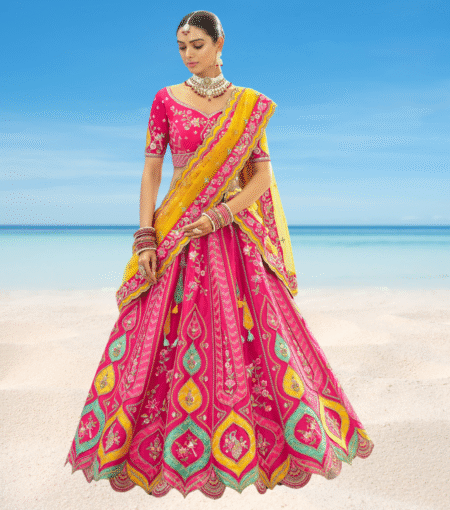 Rose Pink Silk Lehenga With Cutwork Border