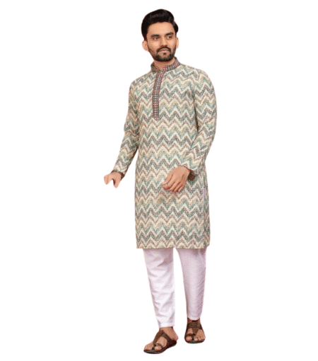 Digital Zig-Zag Design Lucknowi Kurta Set
