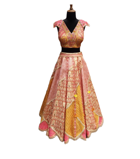 Pink Printed jaquard Lehenga