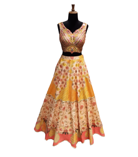 Multi Color Printed jaquard Lehenga
