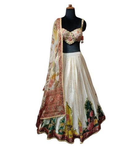 White Lehenga with Beautiful Border