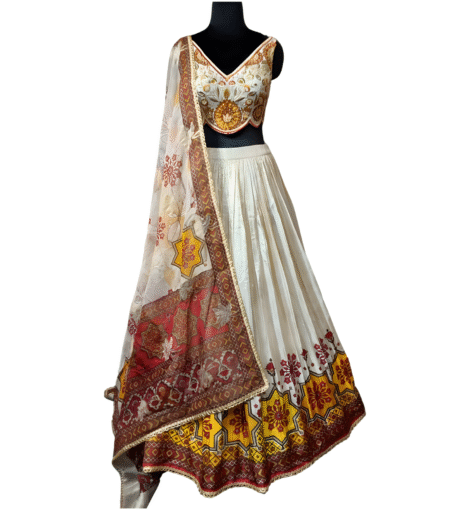 White Color Beautiful Border Lehenga