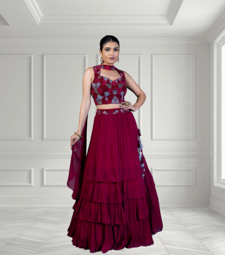 Maroon Lehenga With Khatli Hand Work