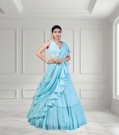 Sky Blue Color Lehenga With Khatli Hand Work