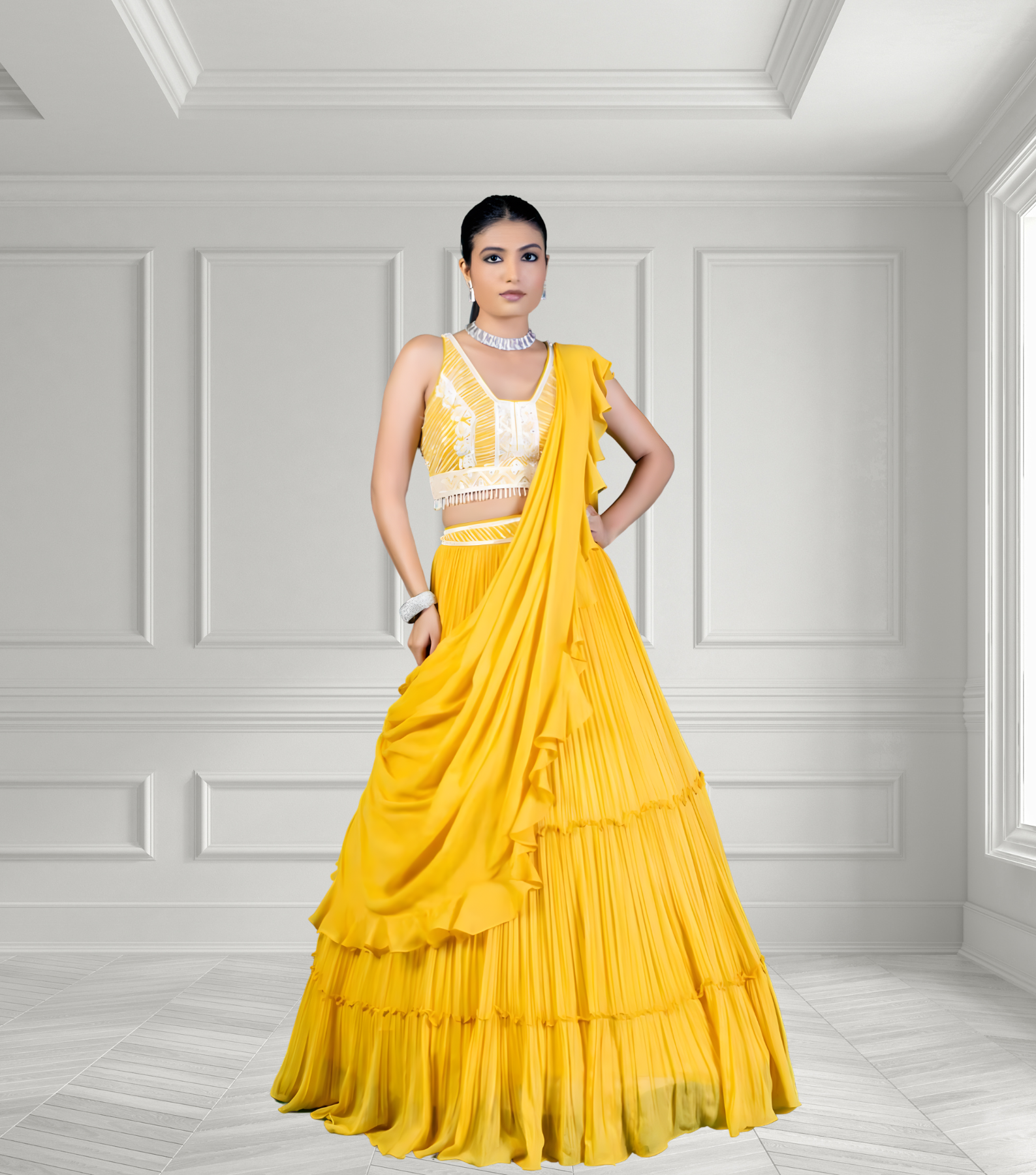 Yellow Lehenga With Khatli Hand Work
