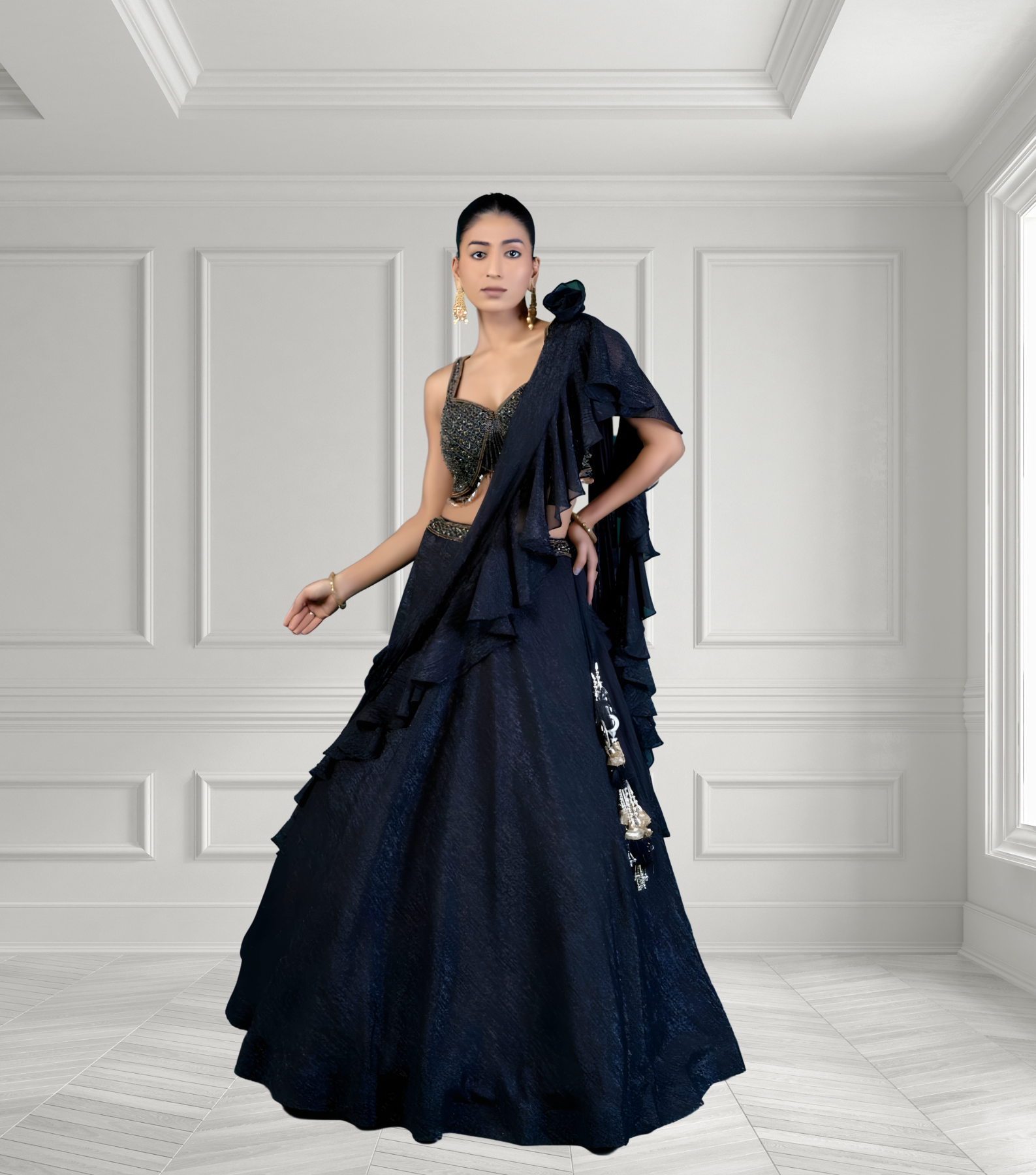 Black Color Lehenga With Khatli Hand Work