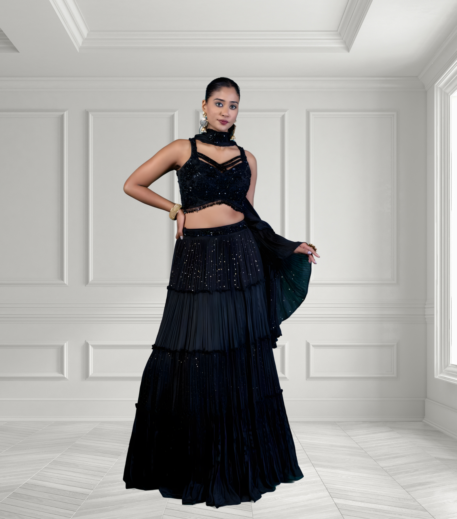 Black Lehenga With Khatli Hand Work