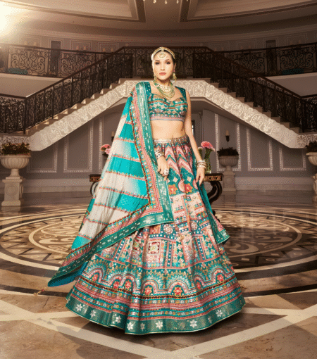 Turquoise Digital Print Lehenga